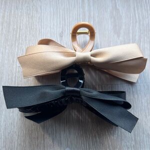 Champagne & Black Satin Bow Hair Claw Set NEW 🏷️